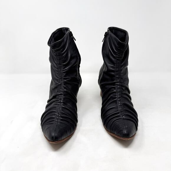 [Huma Blanco] Black Leather Wanda Pointed Toe Ruched Ankle Boots Size 40 US 9 - Picture 3 of 12